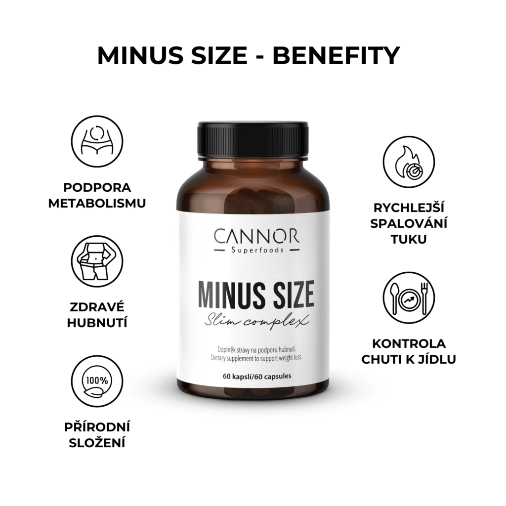 Slim Complex Minus Size - doplněk stravy na podporu hubnutí (60 kapslí), kapsle na hubnutí, kapsle na spalování tuku, Cannor Praha. Jak zhubnout. Hubnutí Praha. ashwagandha, jak zhubnout, dieta, zelená káva, spalování tuků, úbytek váhy, pilulka na hubnutí, svalová hmota, jak zhubnout po padesátce, hubnutí doplněk stravy,