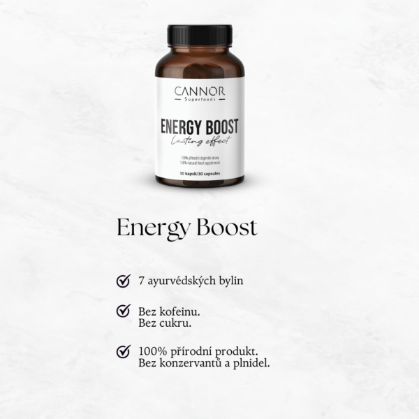 Energy Boost, doplněk stravy na energii, dlouhotrvající energie, přírodní doplněk stravy, ayurvédské byliny, jak zvýšit energii, doplněk stravy Cannor,